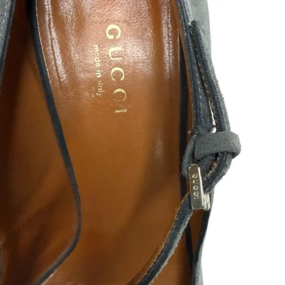 Gucci Betty T Strap Peep Toe Grey Suede Pumps 37 - Picture 12 of 16